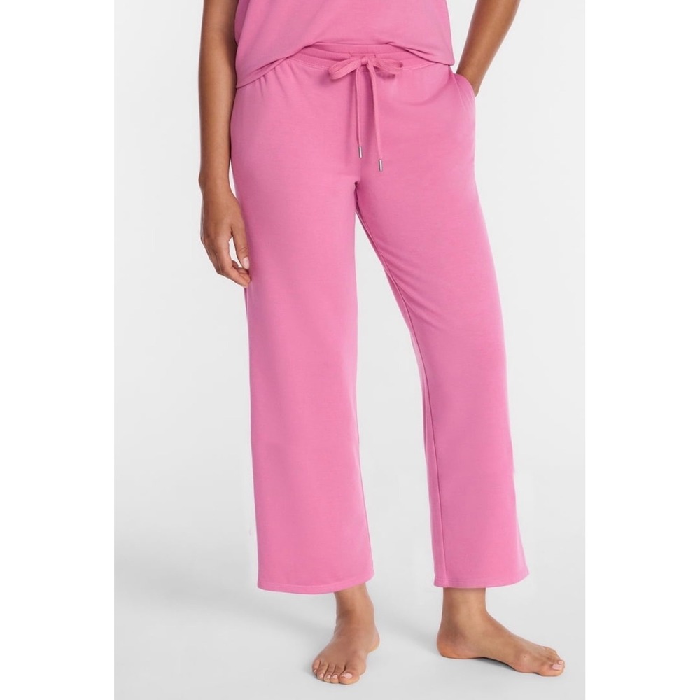 Joyspun‎ Lounge Pants Women 2X Pink Wide Leg Cropped Drawstring NEW